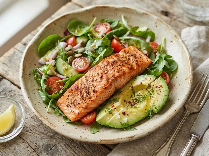 Grilled Salmon with Avocado & Greens