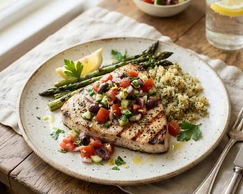Grilled Swordfish with Mediterranean Salsa