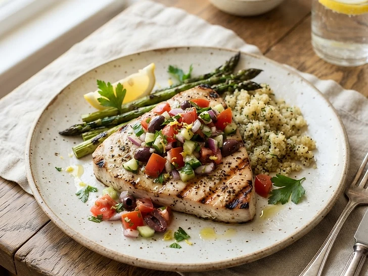 Grilled Swordfish with Mediterranean Salsa