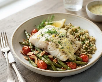 Baked Halibut with Lemon Dill Sauce