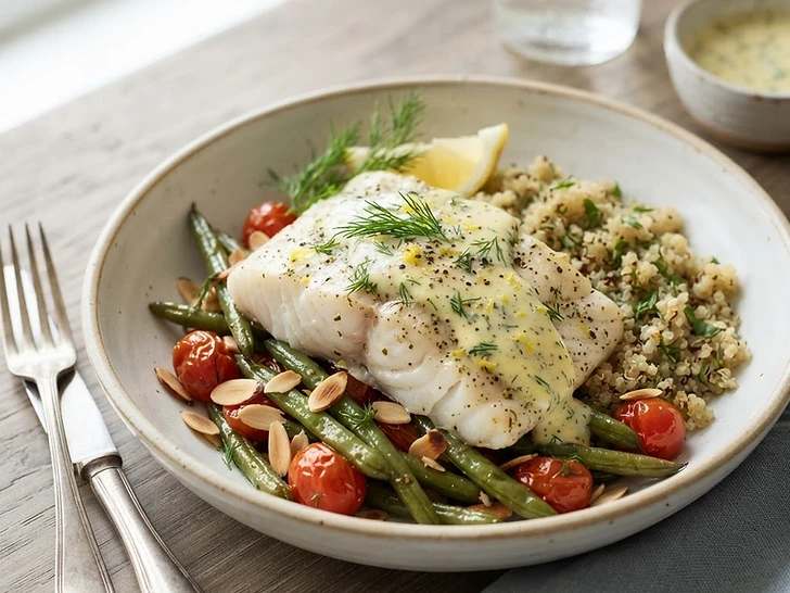 Baked Halibut with Lemon Dill Sauce