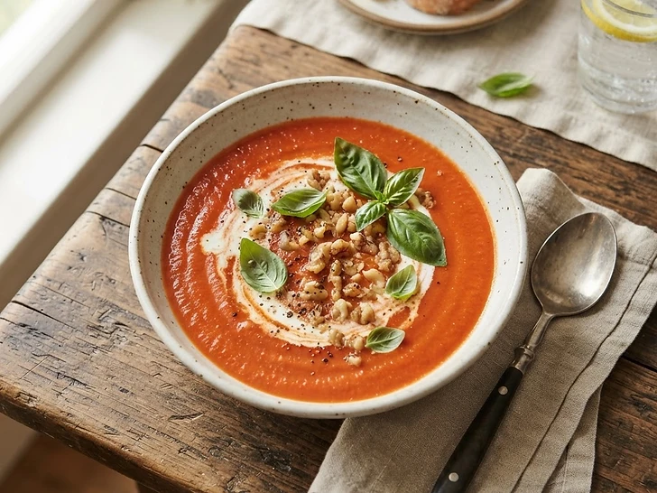 Rustic Roasted Tomato And Basil Bisque