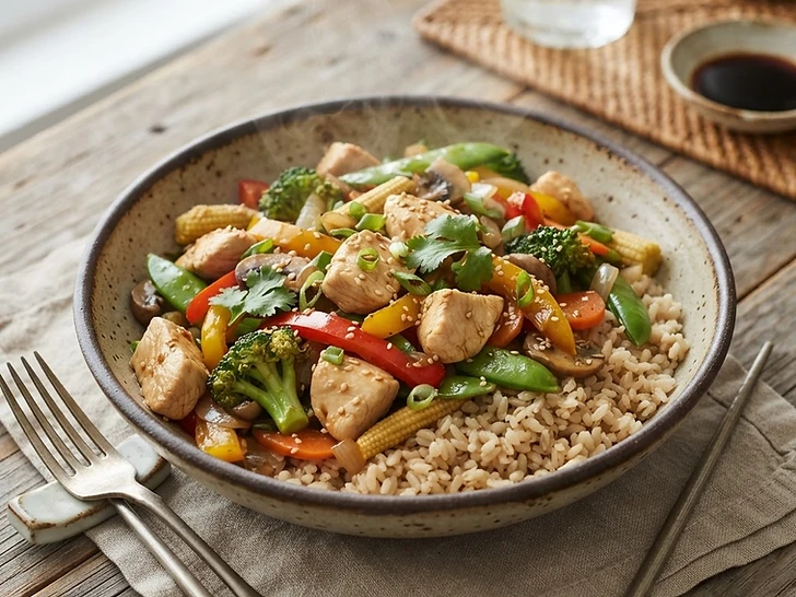 Chicken and Vegetable Stir-Fry with Brown Rice