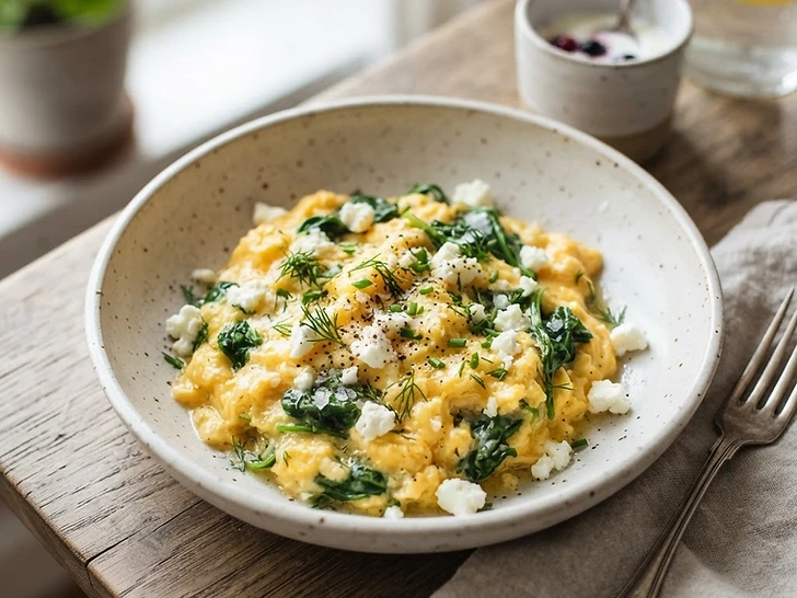 Scrambled Eggs with Spinach and Feta