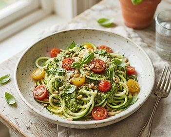 Zucchini Noodles with Pesto and Cherry Tomatoes