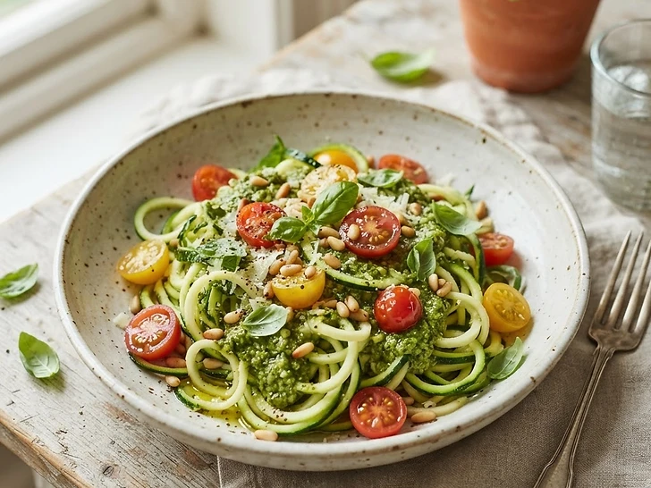Zucchini Noodles with Pesto and Cherry Tomatoes