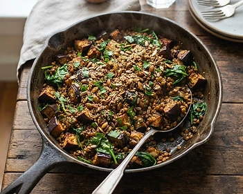 Roasted Eggplant And Lentil Skillet
