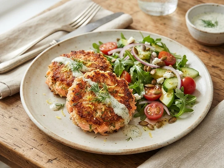 Salmon Patties with a Side Salad