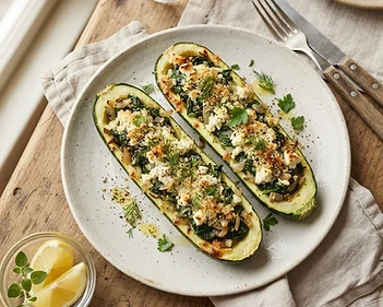 Spinach And Feta Stuffed Zucchini Boats