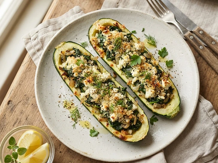 Spinach And Feta Stuffed Zucchini Boats