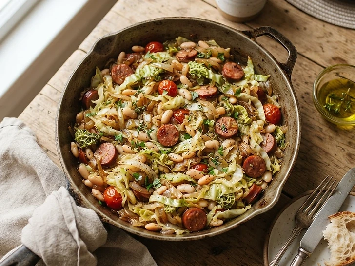 Budget Cabbage And White Bean Skillet