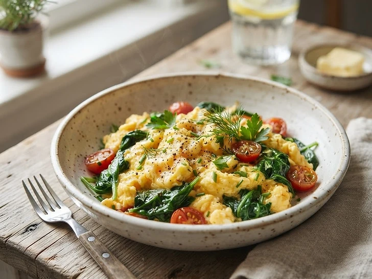 Savory Scrambled Eggs with Spinach