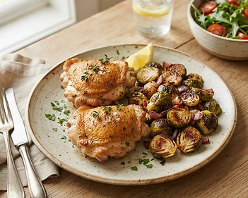 Pan-Seared Chicken Thighs with Roasted Brussels Sprouts