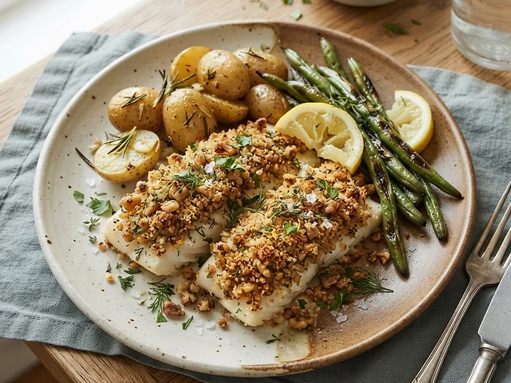 Baked Cod With Walnut Herb Crust