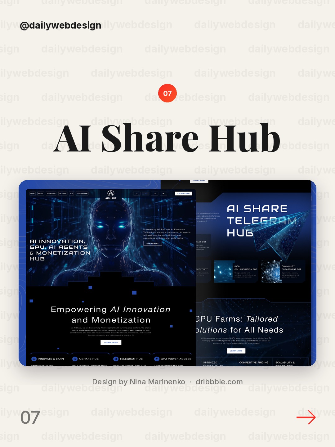AI Share Hub - Web3 AI Platform Website Design by Nina Marinenko