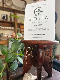 SOHA Studio card: a creative collective for natural health, art and community. Create, collaborate, thrive.