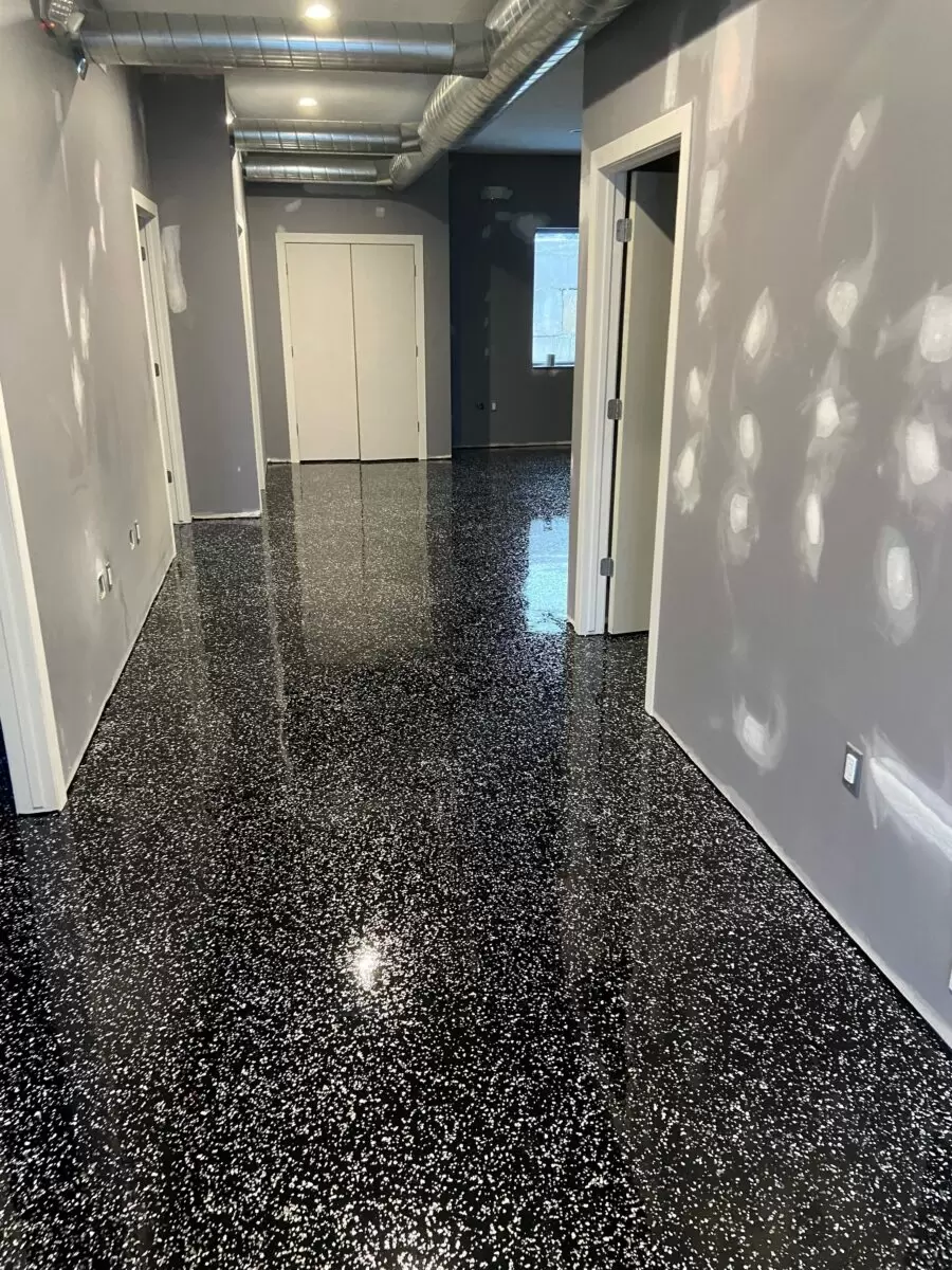 Interior Hallway — Black & White Flake — Epoxy Flake flooring installation in PA