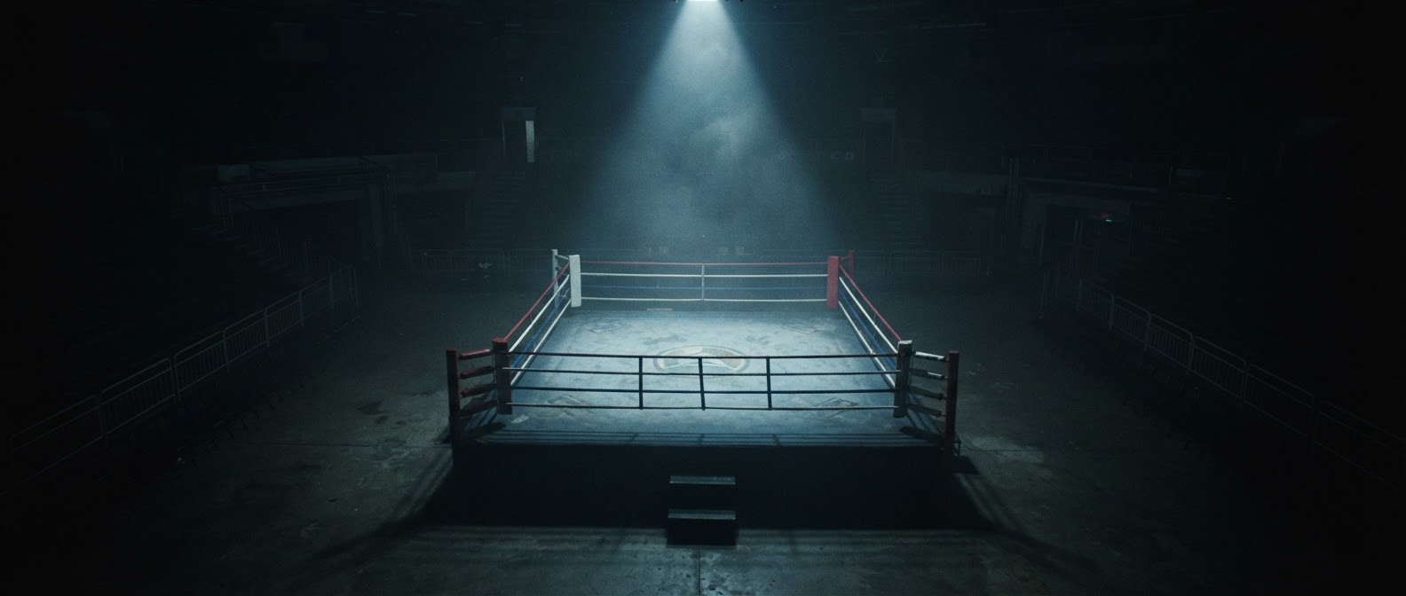 Boxing ring at night