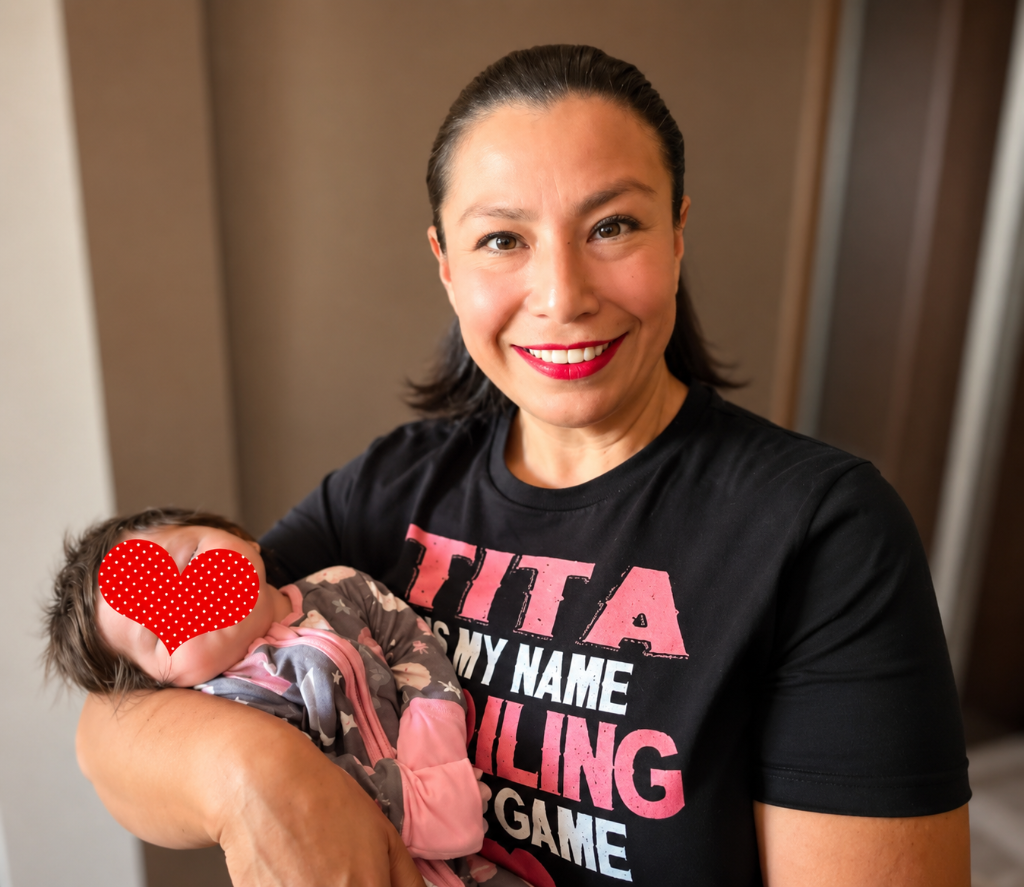Briza holding a newborn baby