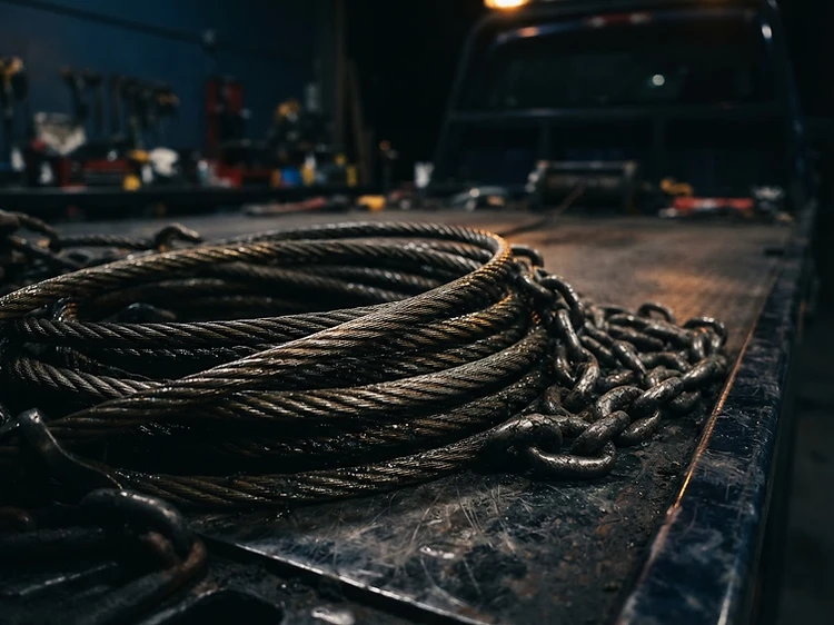 Alpha Tow operator equipment — winch cables and chains