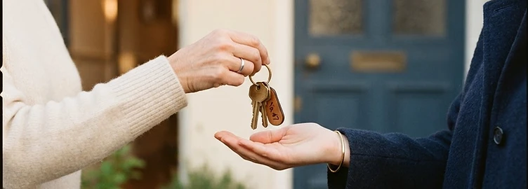 Keys being handed over at a front door