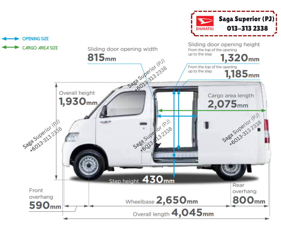 Daihatsu Gran Max Panel Van Malaysia dimensions diagram 1 Malaysia
