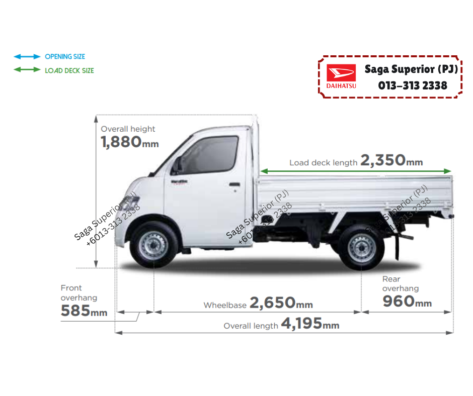 Daihatsu Gran Max Pick-Up Malaysia dimensions diagram 1 Malaysia