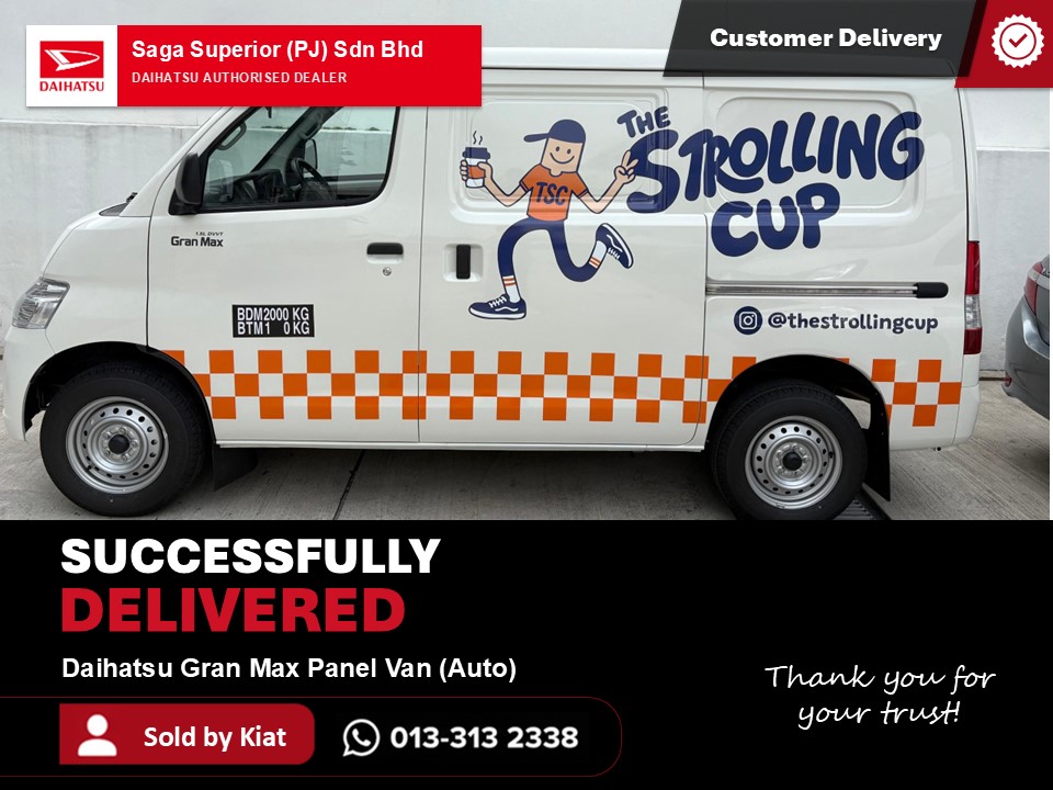 Daihatsu Gran Max Panel Van (Auto) delivered with The Strolling Cup van wrapping in Selangor