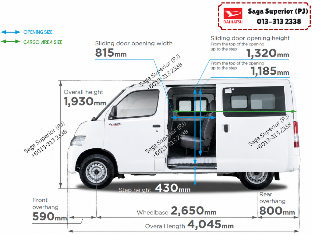 Daihatsu Gran Max Semi Panel Van Malaysia dimensions diagram 1 Malaysia