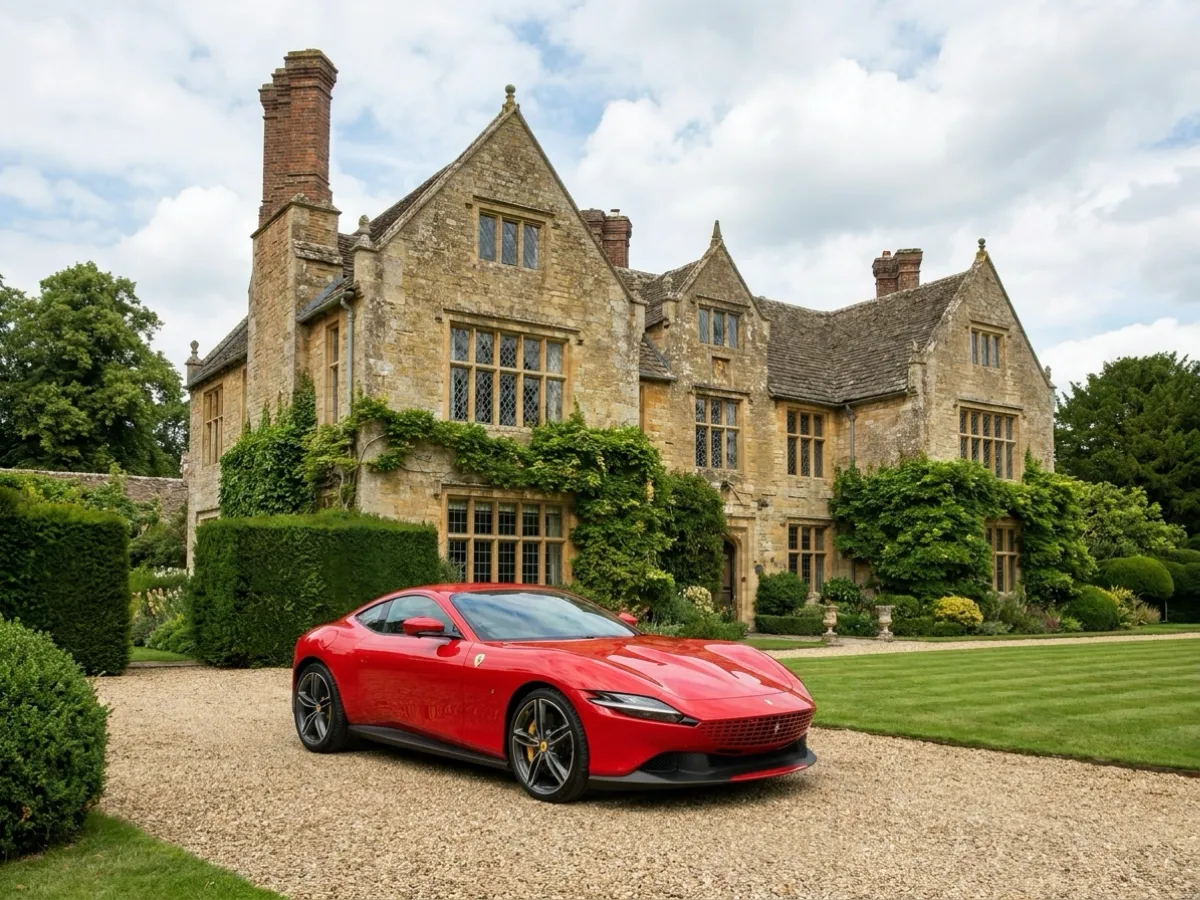 Supercar Living — Ferrari Roma at a country manor