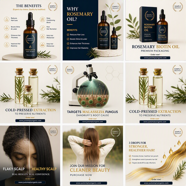 Simply Organics rosemary oil marketing assets