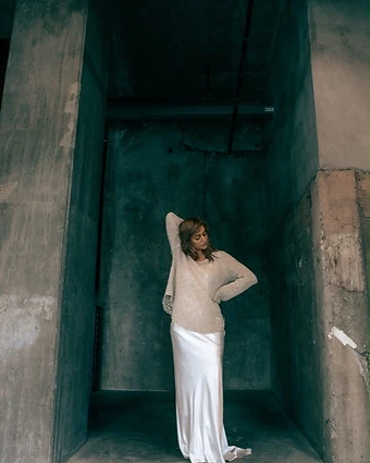 Angel Snow in the concrete alcove