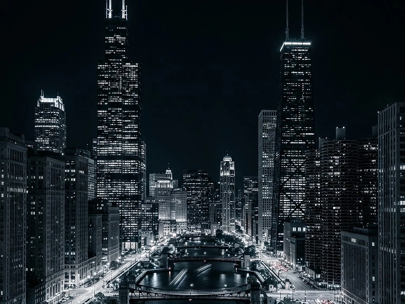 Saint Row Apparel over Chicago skyline at night