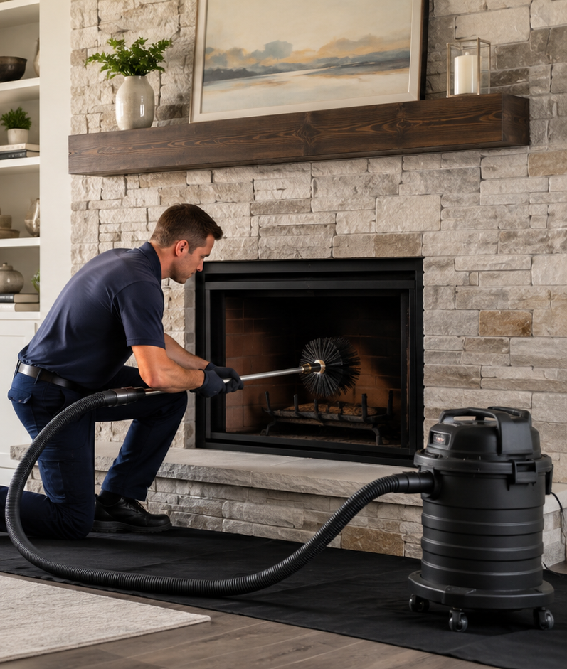 Duct Masters technician cleaning a chimney