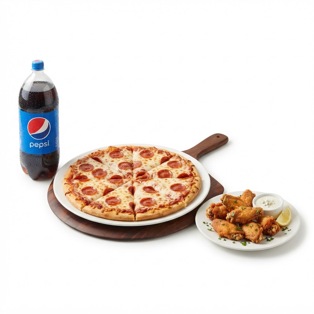 #3 LARGE 1 TOPPING PIZZA, 6 PC. WING DINGS & 2 LITER SODA
