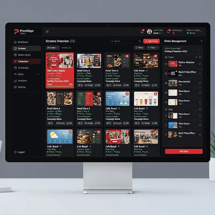 Manage slides and screens from one panel