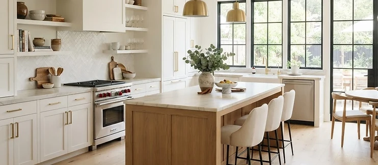 Premium EZCabinetry kitchen with shaker cabinets and brushed gold hardware