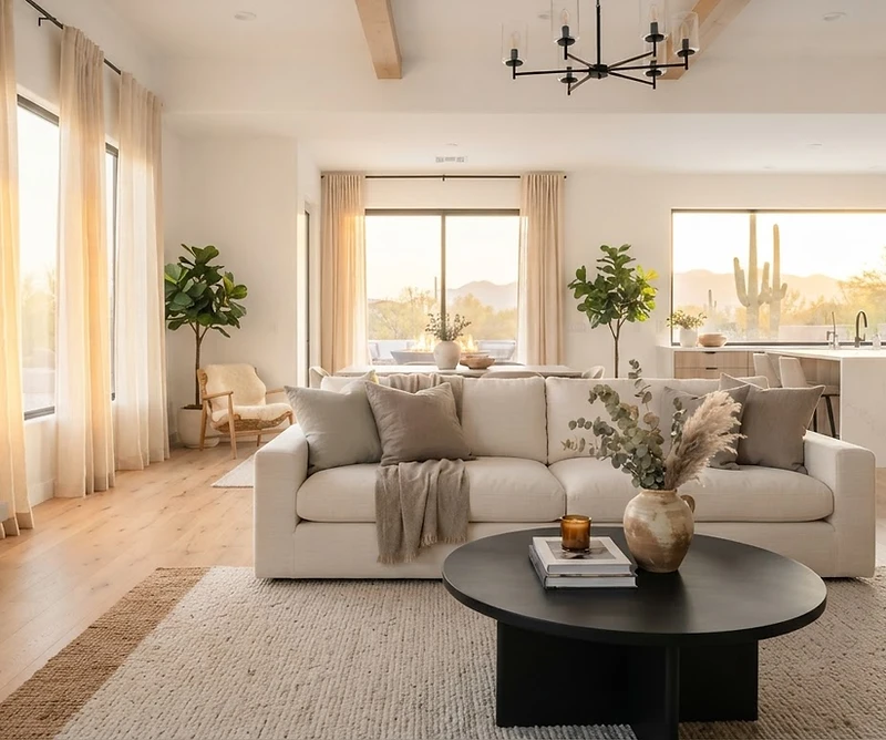 Luxury living room with soft natural light