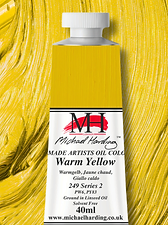 Warm Yellow oil colour tube on a paint-out swatch