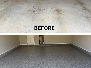 Garage floor finished with a decorative epoxy flake broadcast by Arc Painting Solutions