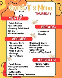 Sweet T’s Thursday menu example