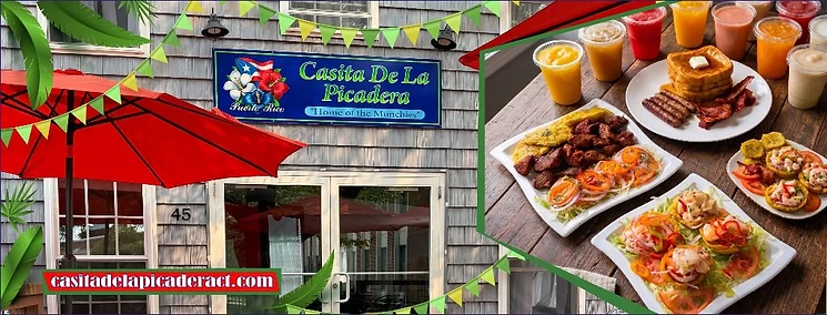La Casita de la Picadera storefront and featured food collage
