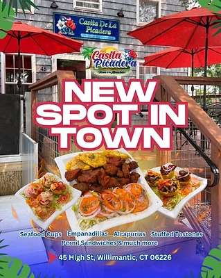 La Casita new Willimantic location announcement featuring its storefront and foods