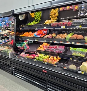 Refrigerated display with fruit and packaged produce