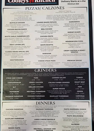 Printed menu reference, page two
