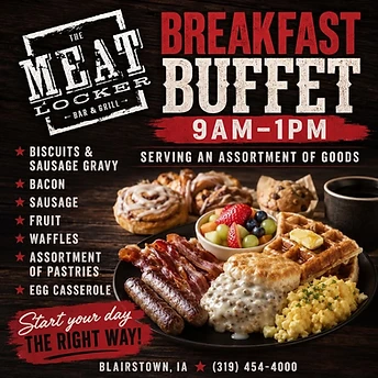 The Meat Locker breakfast buffet promotional graphic