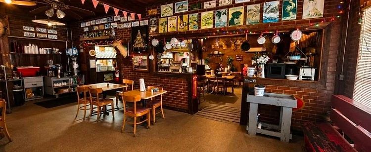 Wide view of Angie’s rustic dining room