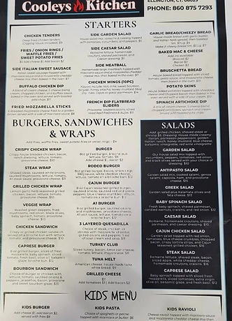 Printed menu reference, page one