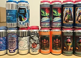 Recent craft beer cans displayed at Meadowbrook