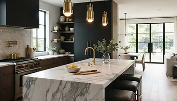 Illustrative example of pendant lights installed over a kitchen island